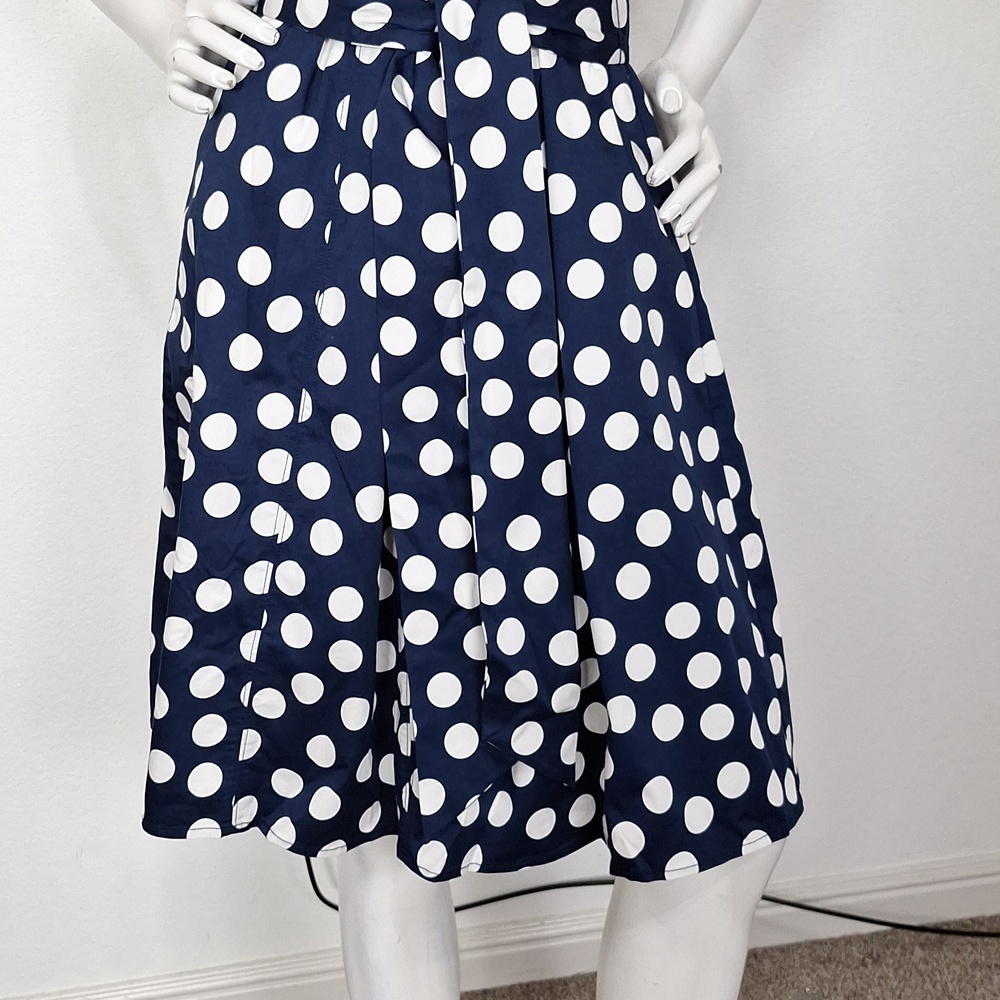 Boden Navy Blue & White Polka Dot Retro Pin Up Sleeveless Midi Dress Size 14R - Picture 5 of 16